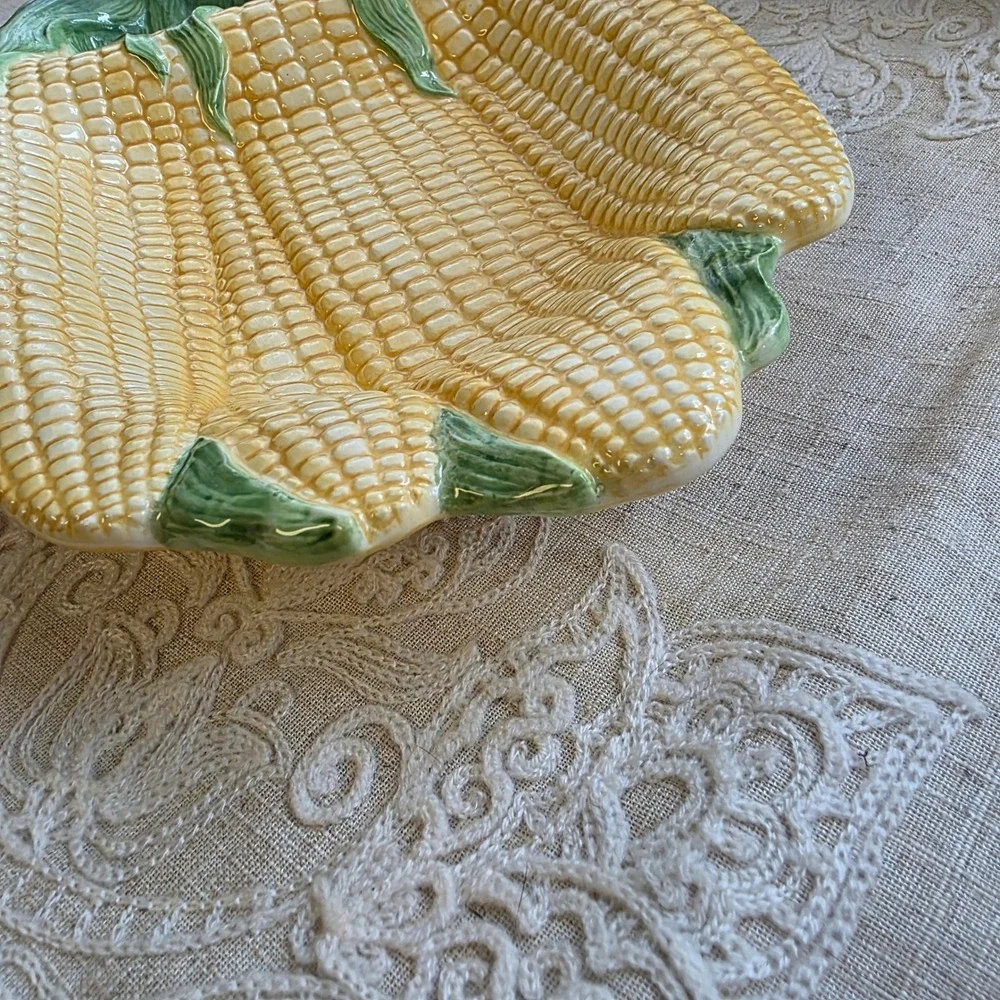 Bella Casa by GANZ Corn Serving Platter, Salt Pepper Set Yellow Green Ceramic 3D